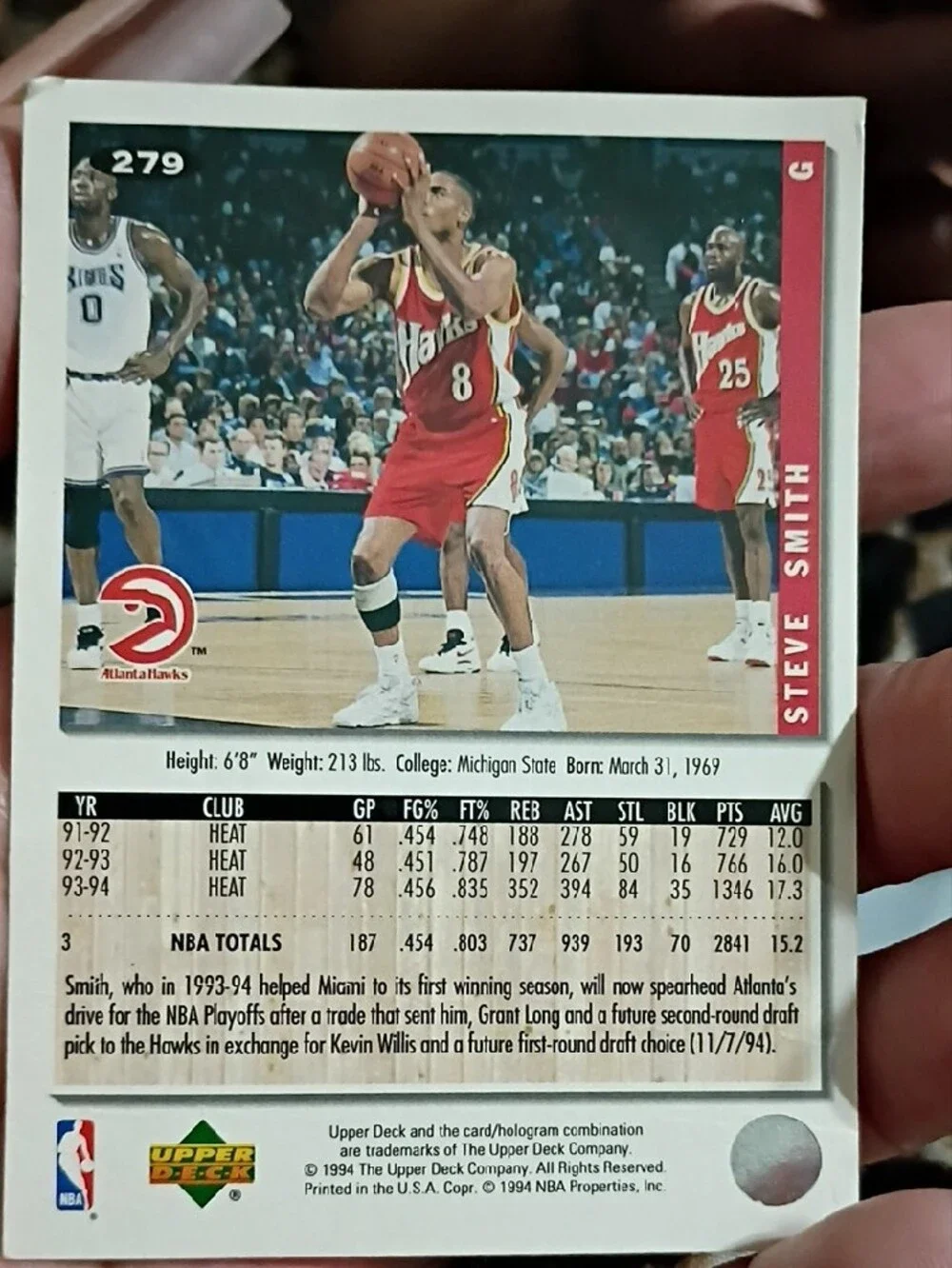 Steve Smith Atlanta Hawks Basketball Card - Red